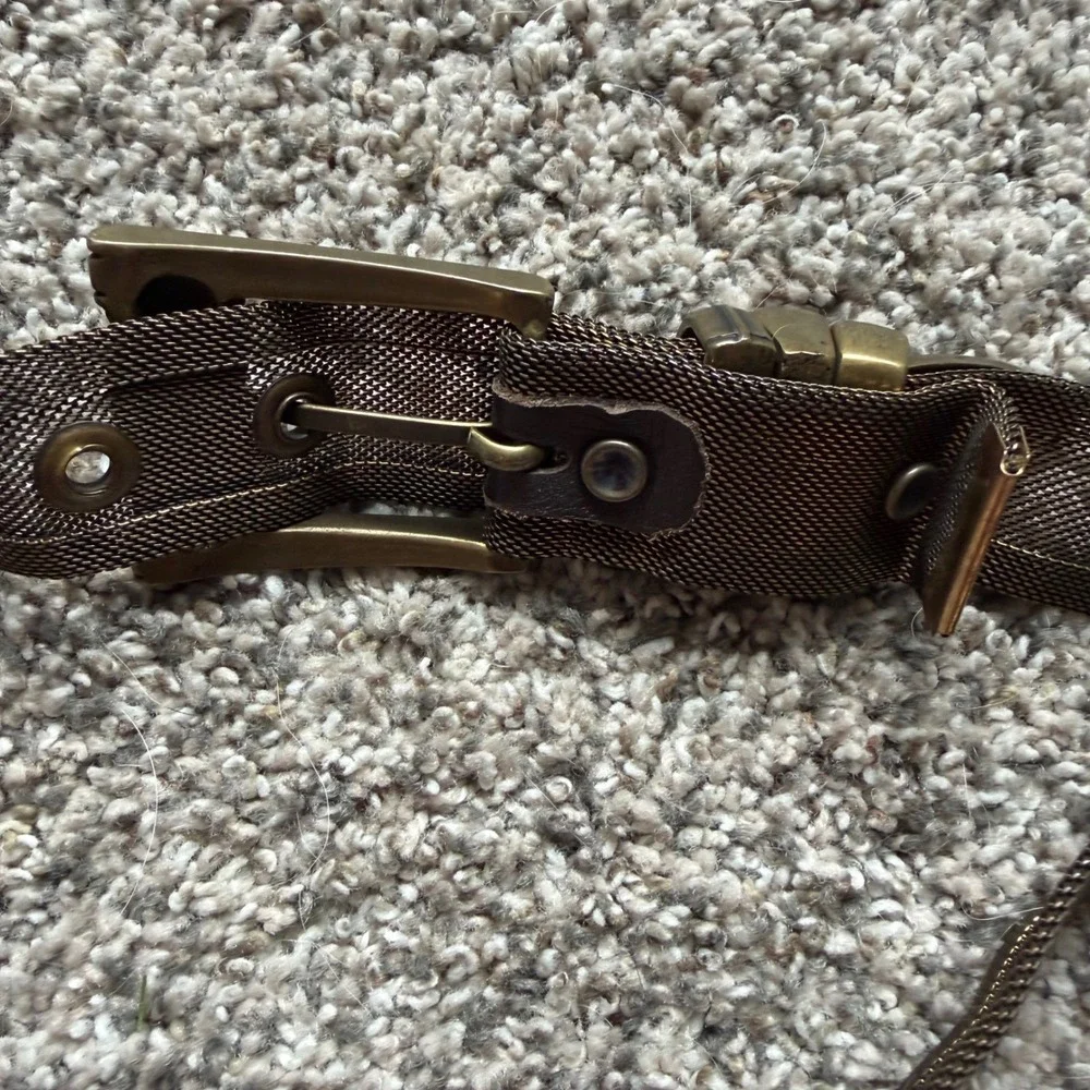 Vintage Bronze Metallic Mesh Belt Antique Brass Industrial Steampunk Brown